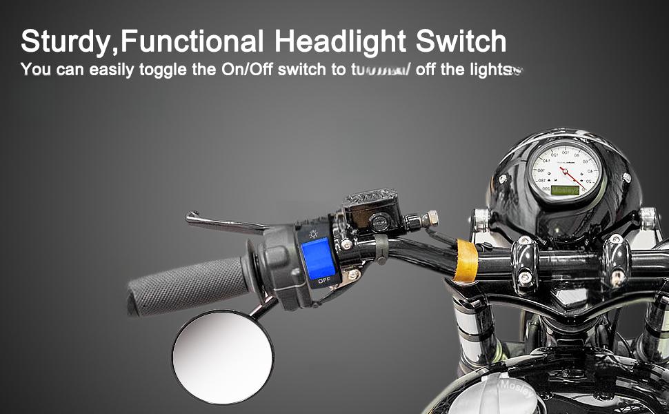 1 Piece Motorcycle Headlight Switch Handlebar Toggle Switch with On Off Push Button for U5 U7 U2 Motorcycles Scooter Electrombile Motorbike-7/8inch 22mm(Blue)