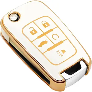 Key Fob Cover Compatible with Chevy Chevrolet Equinox Camaro Cruze Malibu Sonic Volt Spark Impala Buick Encore Allure TPU Remote Keyless Key Fob Case Protection Shell Accessories, White