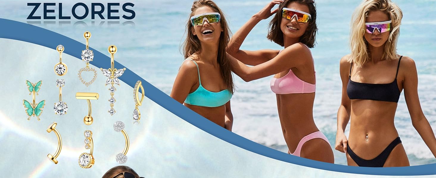 ZELORES 10 Pieces Of 14G Belly Button Ring Stainless Steel Opal CZ Navel Piercing Belly Rings for Women Clicker Dangle Belly Button Piercing Jewelry Silver Gold