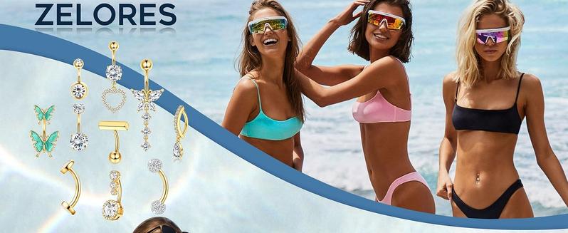 ZELORES 10 Pieces Of 14G Belly Button Ring Stainless Steel Opal CZ Navel Piercing Belly Rings for Women Clicker Dangle Belly Button Piercing Jewelry Silver Gold