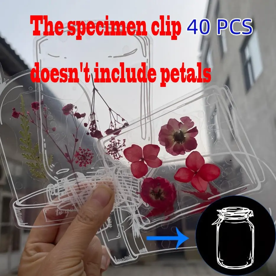 40pcs Large Transparent Self-Adhesive Floral Stickers, Dry Flower Bookmarks and Specimen Labels, DIY Crafts and Diary Decorations, Floral Pattern Sticker