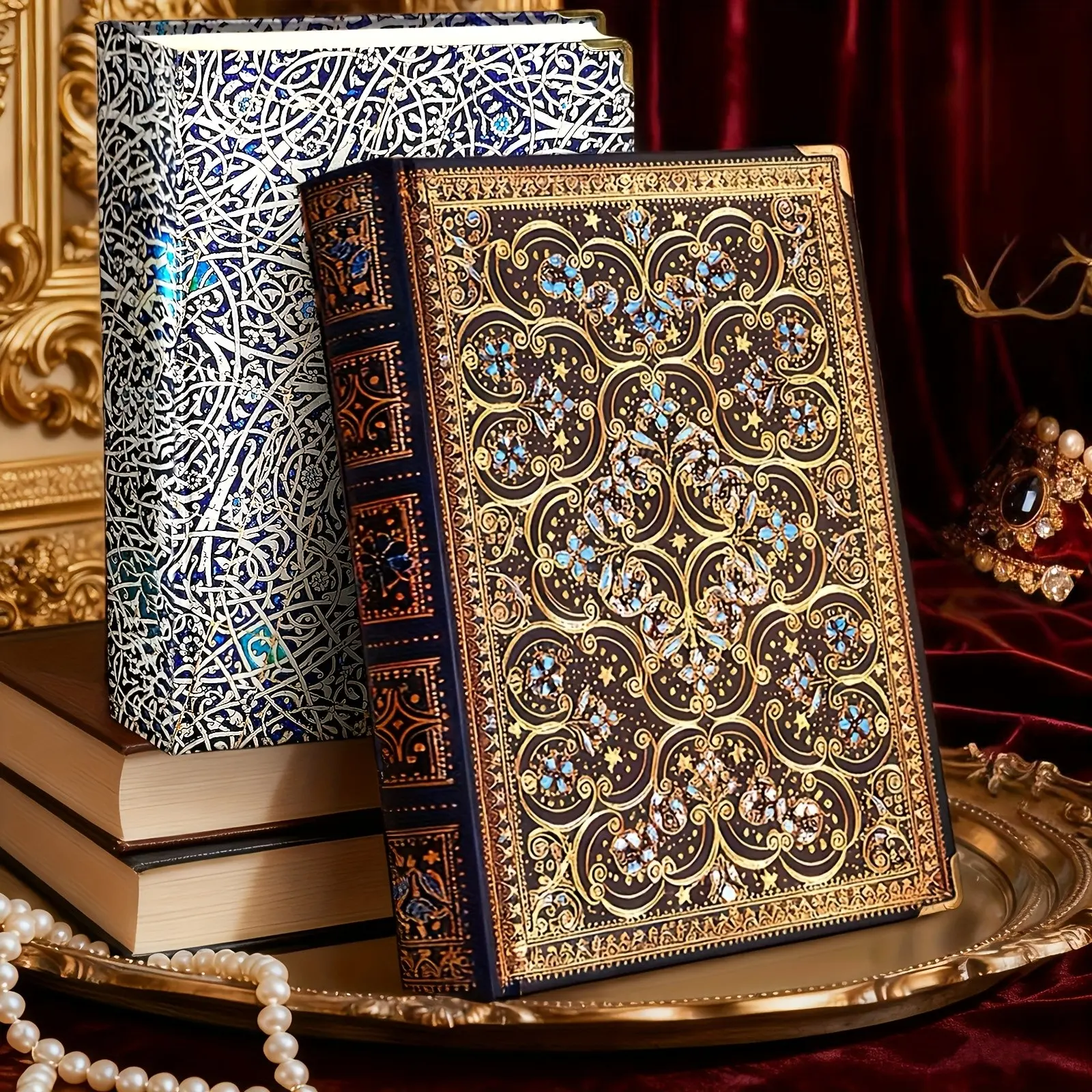 Vintage Luxurious Gold Foil Embossed Cover Notebook, Thick Hardcover Blank Pages Journal, Perfect Gift for Women, Christmas & Special Occasions