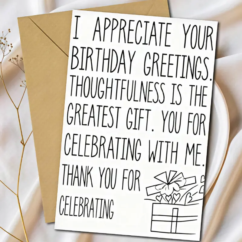 1 minimalist-style birthday thank-you card, handwritten greeting card with gift box illustration, blank inside pages, suitable for celebrations and thanks to friends, family, and colleagues