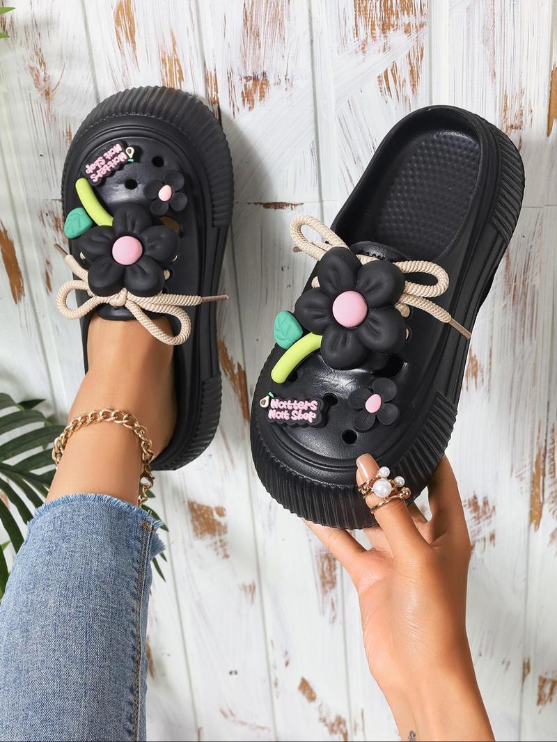 Women's Fashionable Flower Decorated Slides, Floral Slippers, Casual Comfortable Non-slip Slippers for Outdoor Beach, Lightweight Breathable Slippers for Daily Wear, Walking Shoes