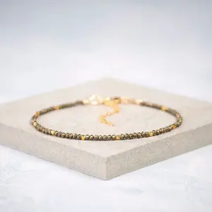 Natural Pyrite Crystal Dainty Bracelet 2mm Smoky Quatyz Crystal Braided Bracelet Minimalist Style for Daily Use Gift for her, Christmas Gift, Xmas Gift