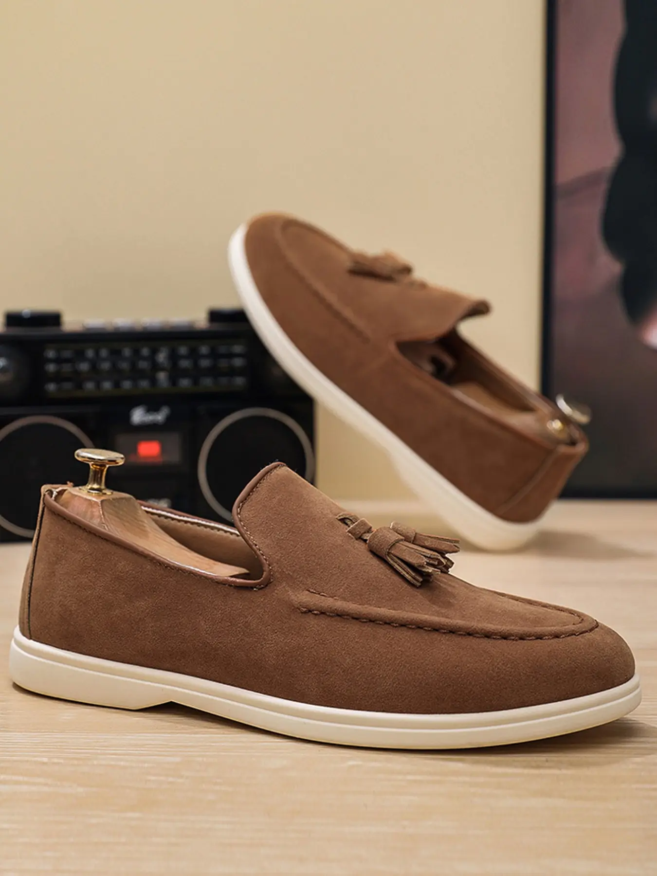 Men's Suede Leather Oxford Flat Shoes, Walking Shoes, Casual Style, All-Season Wear, Comfortable Slip-On Design, Soft Sole, Lightweight, Ideal for Work & Commuting, Leather Slip Ons