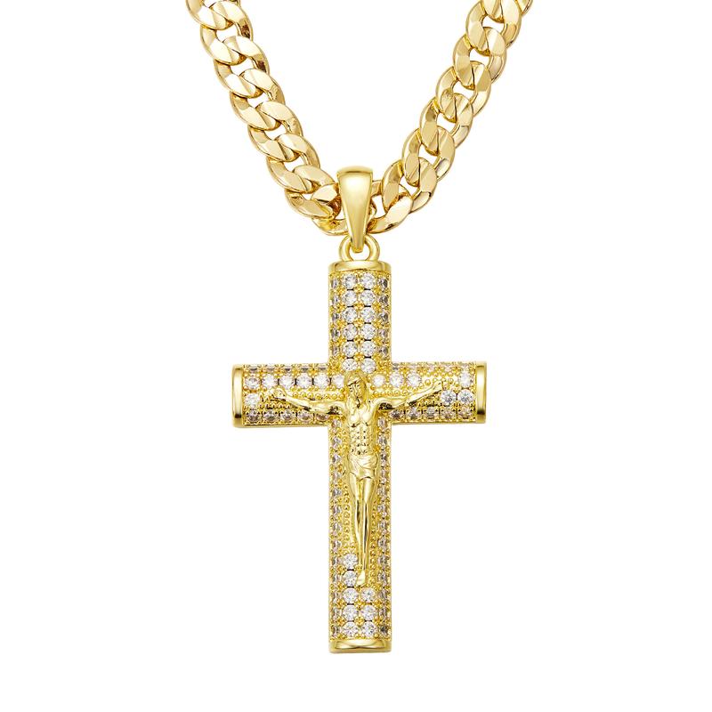 Men'S Hip-Hop Bling Ice Out Jewelry Electroplated Gold With Diamond Cross Jesus Piece Pendant Chain Necklace Rapper Jewelry Men'S Hip-Hop Bling Ice Out Jewelry Electroplated Gold With Diamond Cross Jesus Piece Pendant Chain Necklace Rapper Jewelry