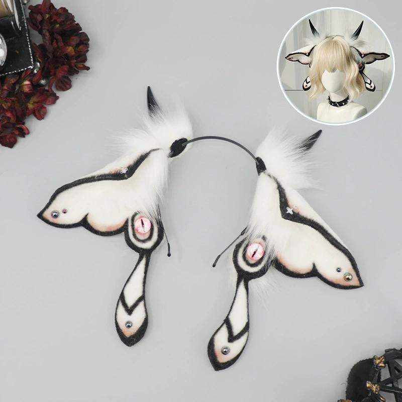 Halloween Devil Horns Headpiece Fantasy Creature Cosplay Convention Costume Hairband Realistic Faux Fur Moth Hair Accessories