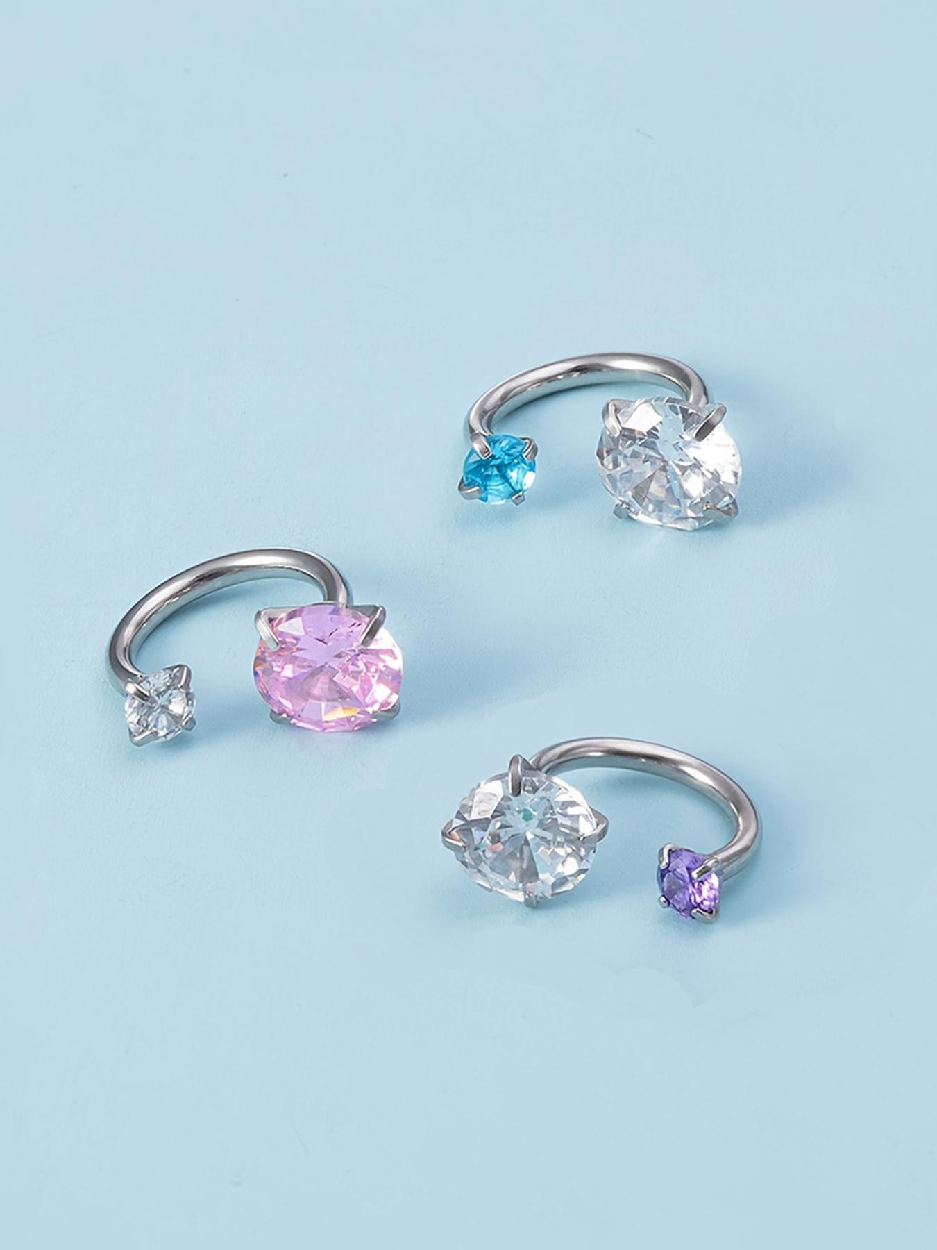 Stylish Horseshoe Earrings 18 Gauge Nose Ring, 6mm/3mm CZ Internal Thread Jewelry, Stainless Steel Hypoallergenic Cartilage Earrings Helix Piercing Septum Lip Ring Multipurpose