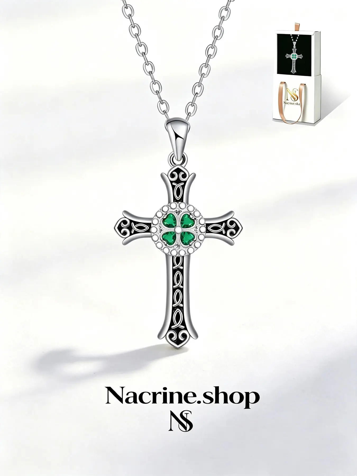 Four-Leaf Clover Cross Luxury Lucky Gem Necklace, Full of Blessings for Peace, Ideal Gift for Lovers & Family, Suitable for Birthdays, Anniversaries, Valentine’s Day, Christmas and All Holidays