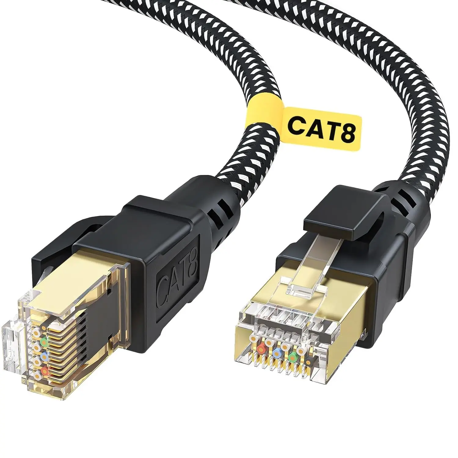 8 Ethernet  1 FT, High Speed 40Gbps 2000Mhz Braided Network Internet  with  Plated RJ45 Connector, Heavy Duty LAN  S/FTP  for Router/Gaming/PC