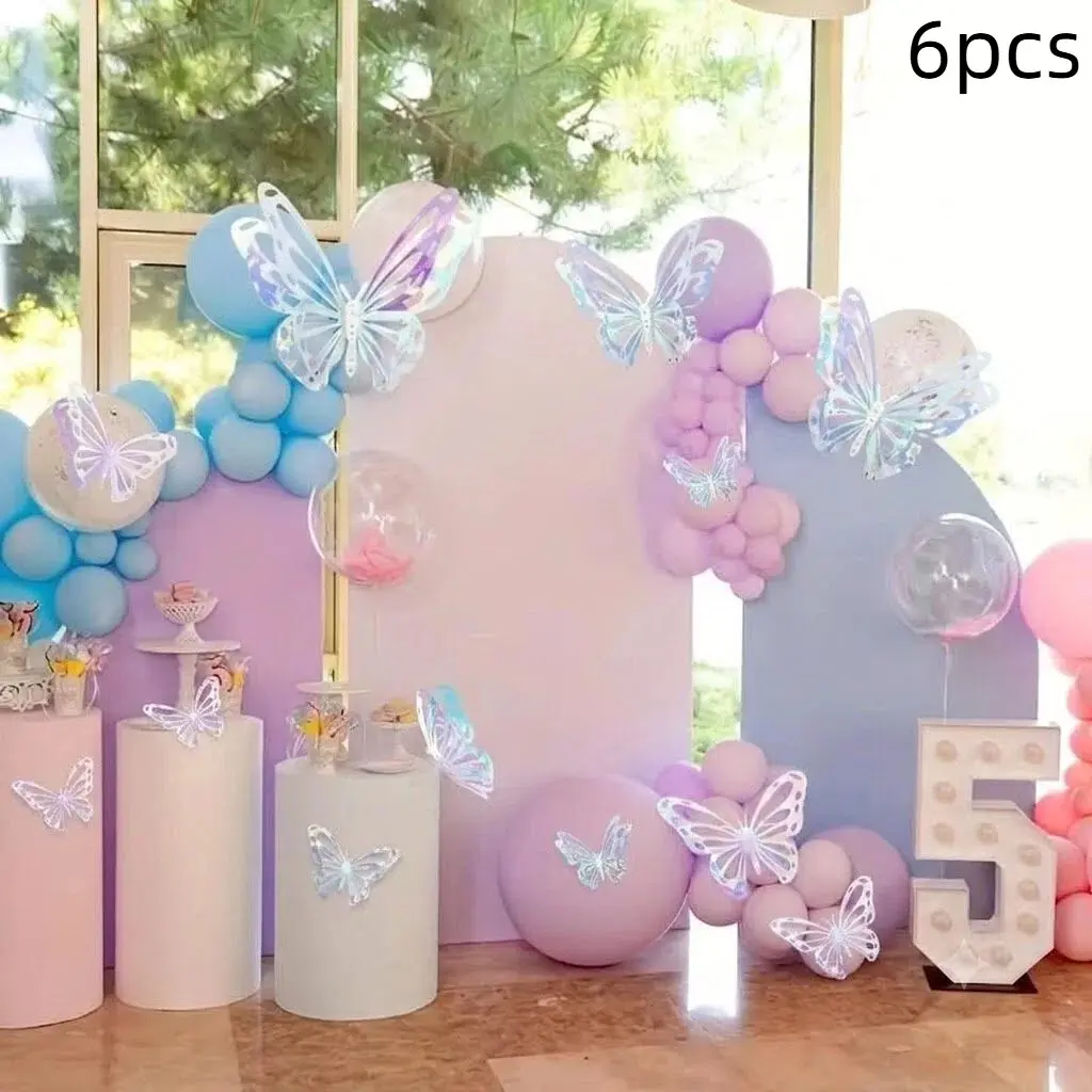 6pcs Laser Rainbow Large Magical Butterfly Hanging Decorations, 3D Butterfly Party Decor, Princess Theme Birthday Wedding Shower Decor, Decor for Weddings, Hanging Ornaments