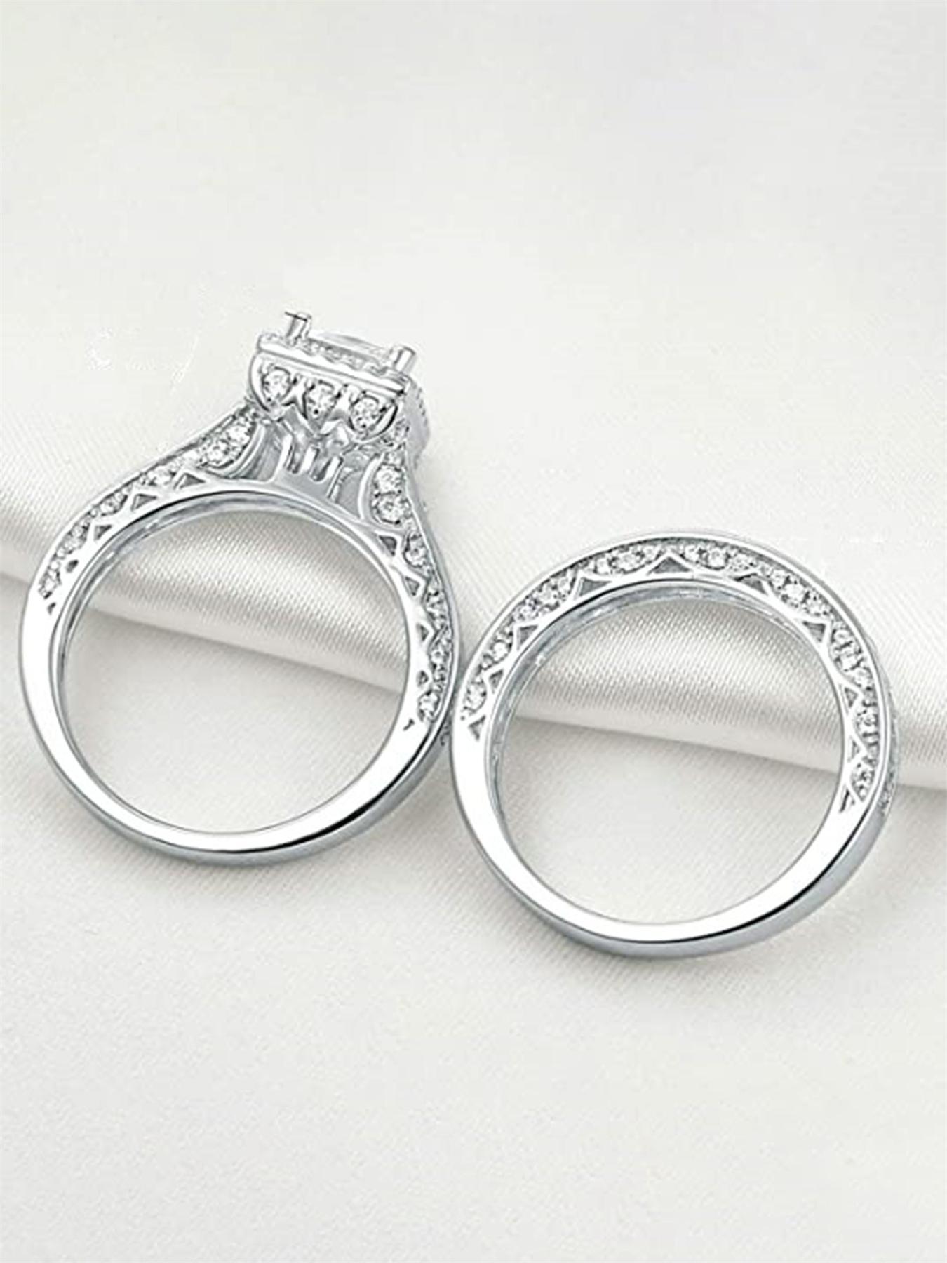 Elegant Rhinestone Decor Rings As Gift for Girlfriend, 2pcs/set Fashion Cluster Ring Bridal Engagement Ring for Wedding Party & Engagement Decor, Iced out Jewelry for Her, Statement Rings