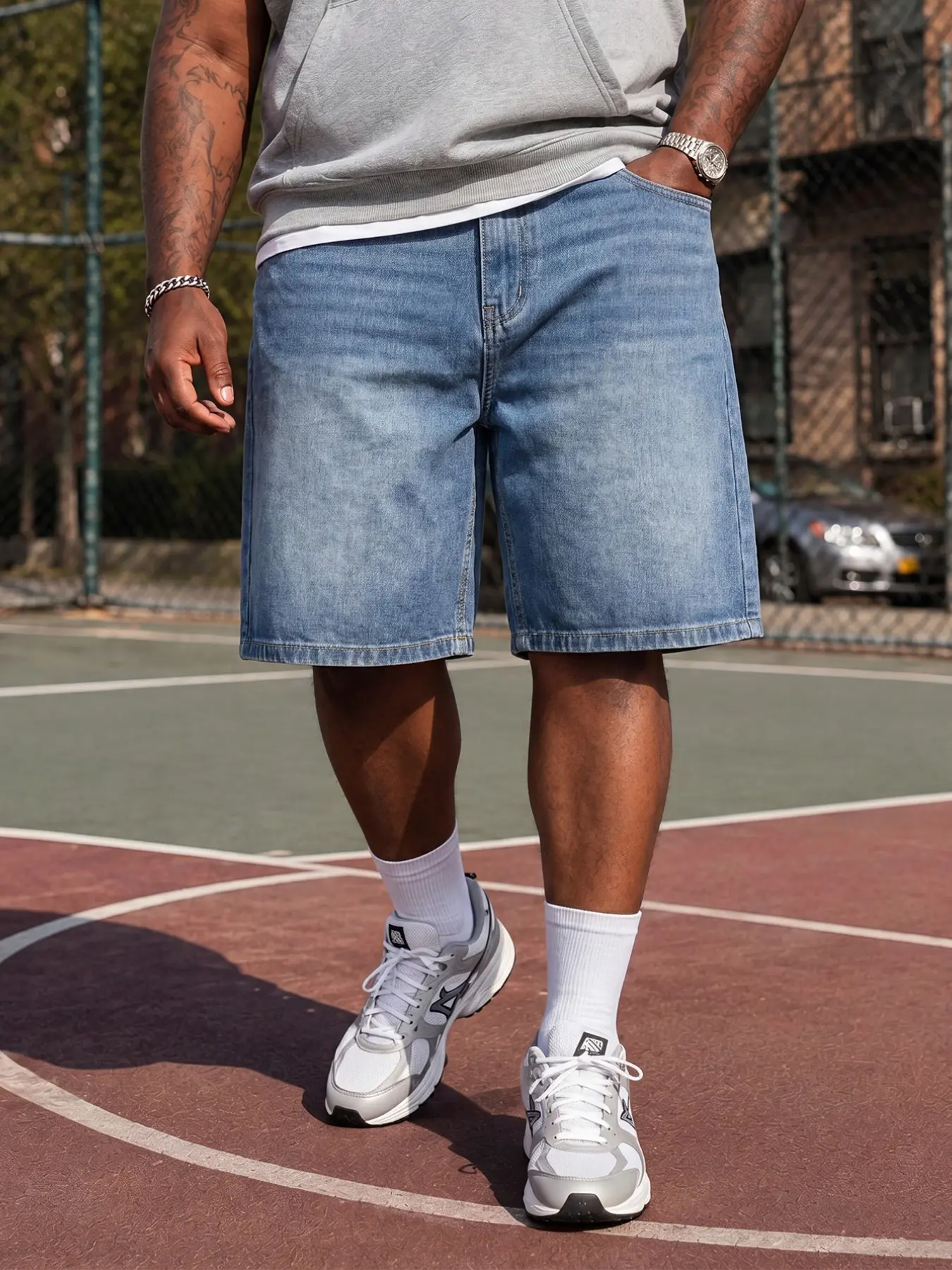 Men's Big and Tall Denim Shorts 2XL-6XL, Menswear Light Wash Jean Shorts for Summer Streetwear Casual Wear