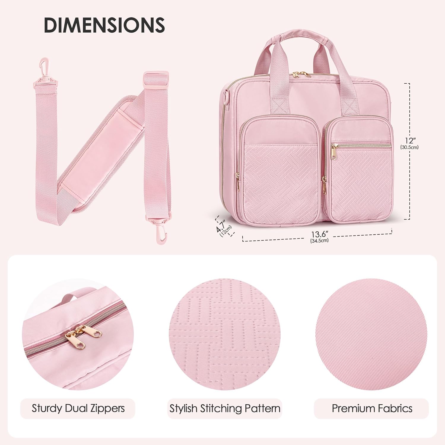 3 Ring Zipper Binder, 2 Inch Ring Binder Organizer Bag with  Strap Fits 13 Inch Laptop and 500 Sheets, Pink (Empty Bag Only)