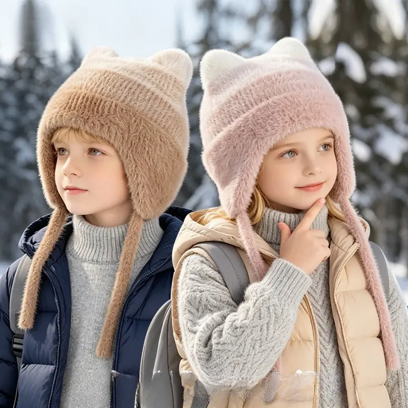 Unisex Bear Ear Knit Beanie Hat - Cute Earflap Winter Outdoor Wear with Cozy Warm Lining, Soft Plush Design, Trendy Pull-On Cold Weather Headwear for Camping, Hiking, Sports