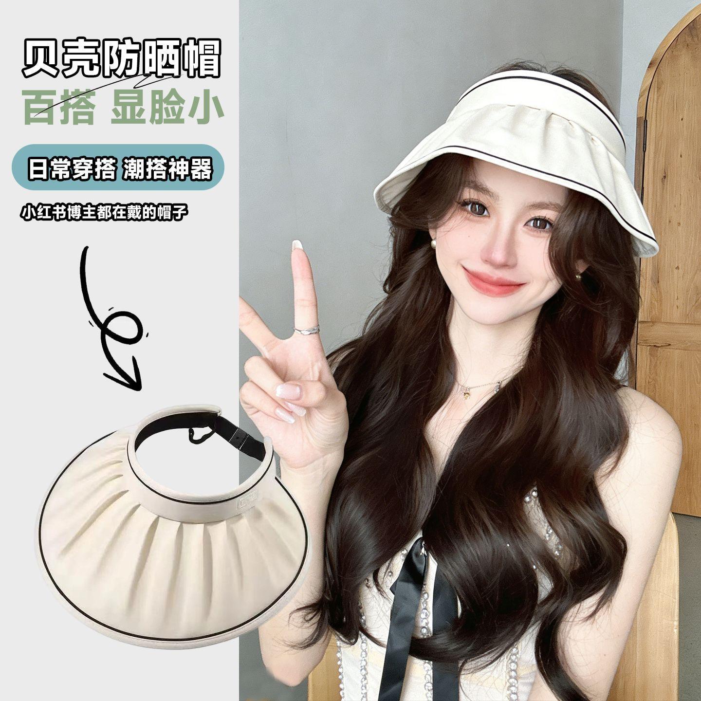 Ice silk sunscreen hat women's summer headband outdoor sun hat big brim shell hat UV protection face hat