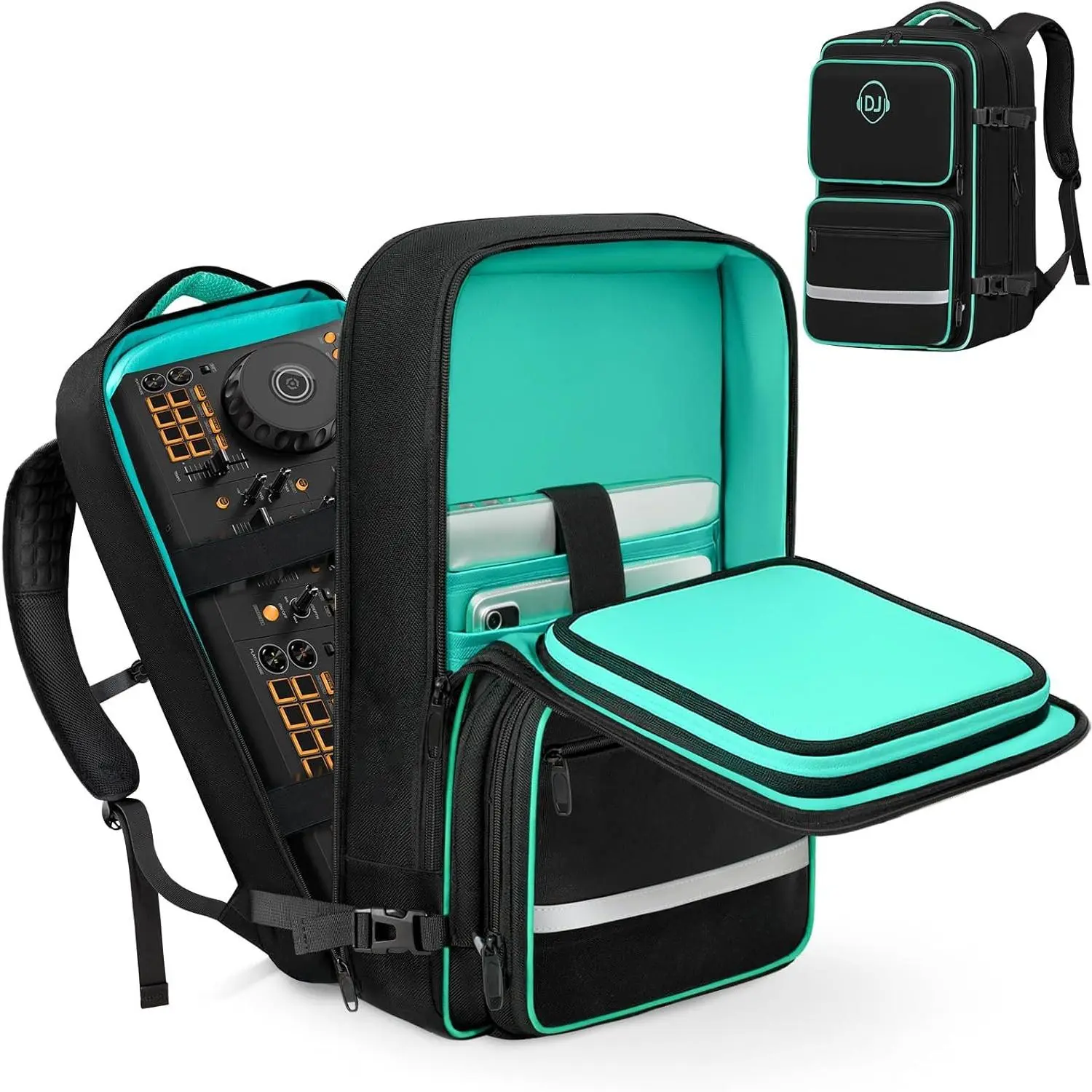 DJ Controller Case for DDJ-FLX4/ DDJ 400/ DDJ-REV1/ DDJ-SB3, Padded DJ Backpack, DJ Controller Bag with Multi-pocket for 15.6" Laptop, Headphones, Cables, DJ Accessories