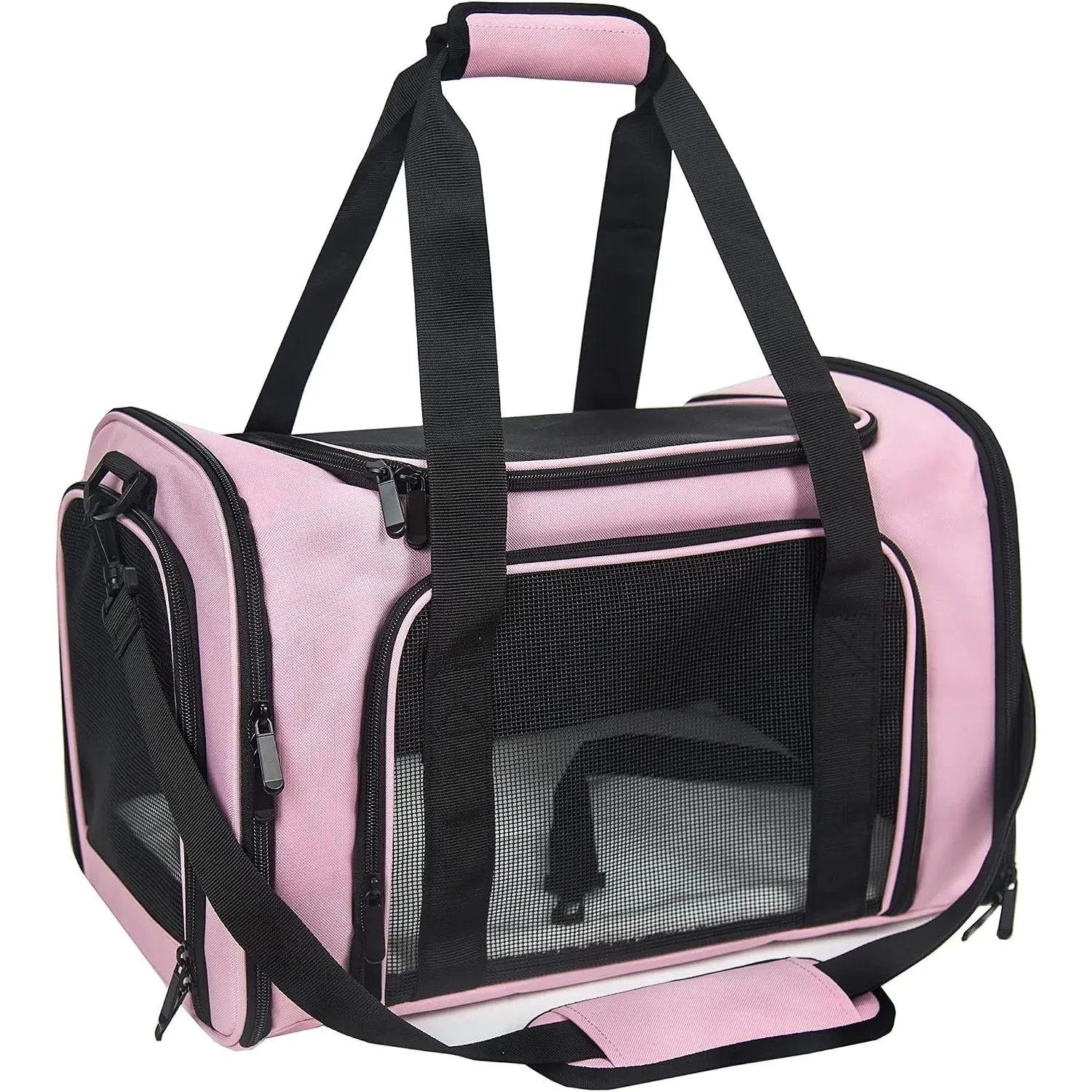 Soft-Sided Pet Carrier Backpack for Small-Medium Cats & Dogs - TSA Airline Approved, Foldable, Zipper-Closure, Lightweight Fabric, Handles, Adjustable Shoulder Strap, 15 lbs Capacity, 15"l x 9"w x 9"h, Blush Pink, Ventilation