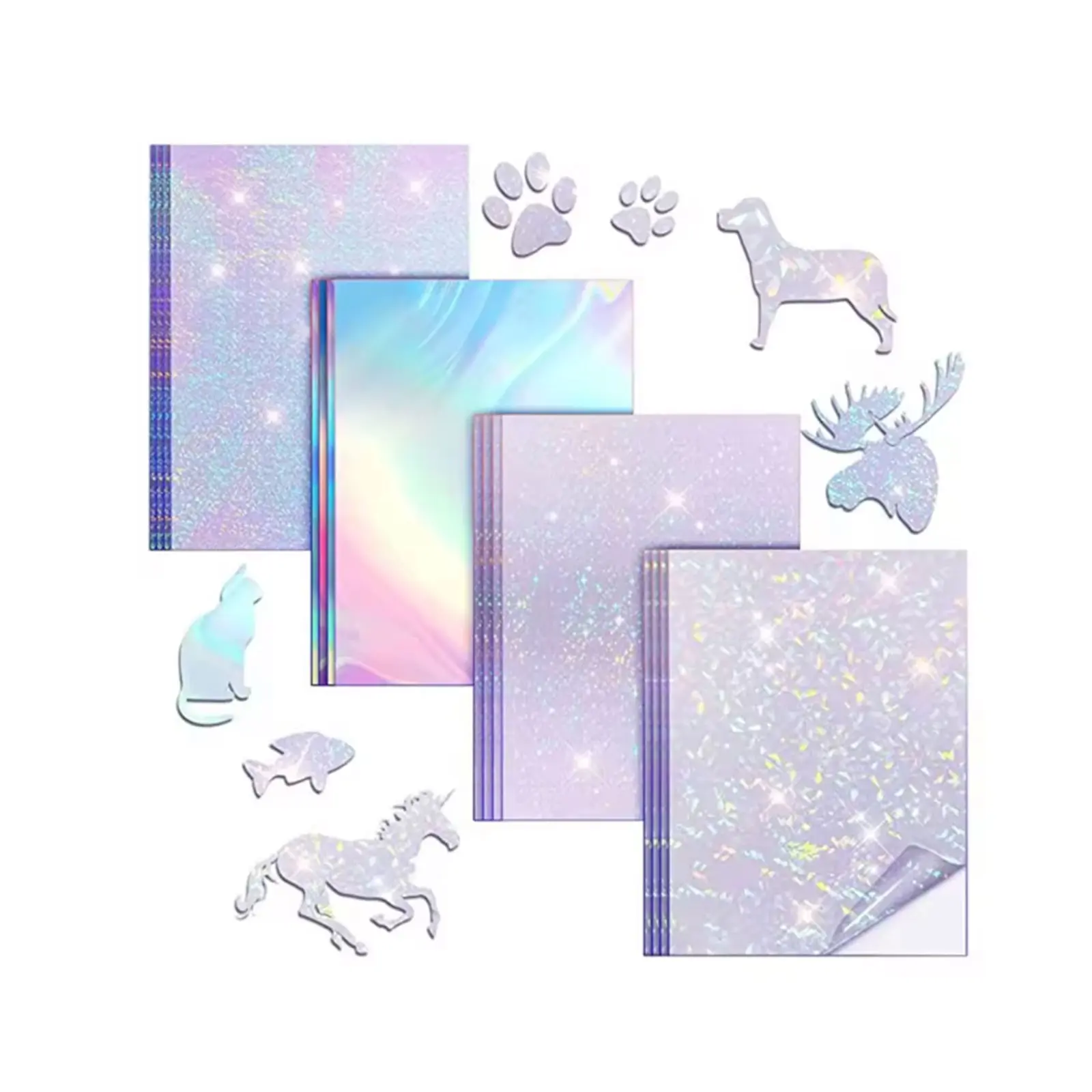40 Sheets 2.9 x 4.1 Inch Holographic Adhesive Laminating Sheets, 4 Assorted Designs, Clear Protective for Photos, Cards, Stickers, Crafts