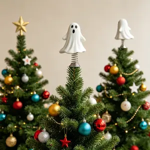 Ghost Light Tree Top Decoration, LED Lit Ghost Ornament for Halloween Tree, Spooky Party Decor, Perfect for Halloween Night Atmosphere