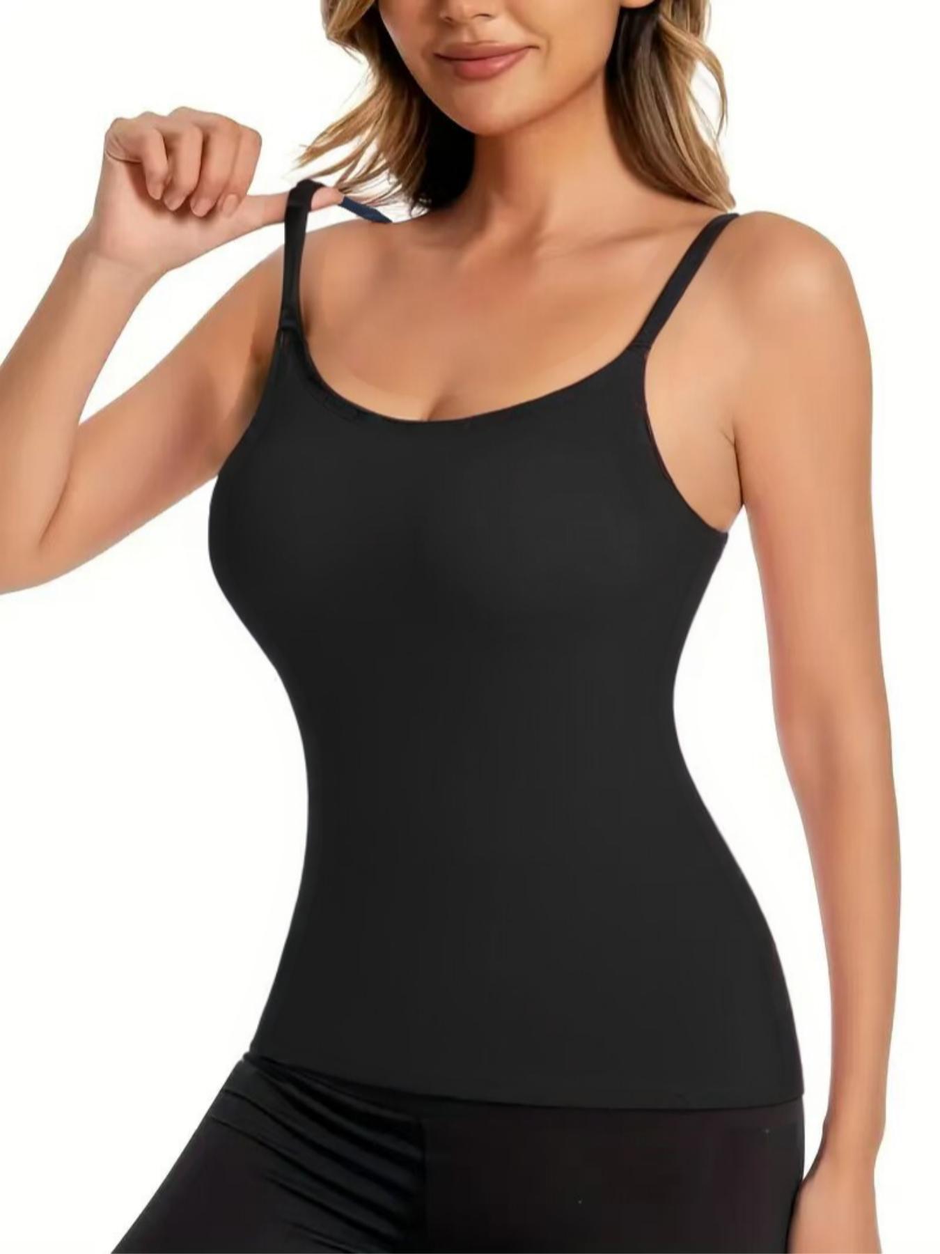 Women's Solid Color Padded Shapewear Cami Top, Adjustable Straps,Breathable Comfortable Shaper Top, Built in Bra,Tummy Control Compression Shapewear for Daily Wear or Outdoor,Ladies Underwear for Fall & Winter,Soft Stretch Fabric,Keep Warm Lingerie