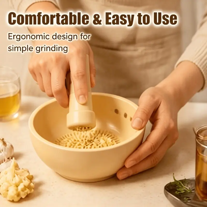 Handmade Garlic Grater & Herb Bowl Set, Two-In-One Stone Kitchen Tool, Versatile Use Design for Sauces, Marinated Foods, Seasoning Jars, Kitchen Gadgets, Kitchenware