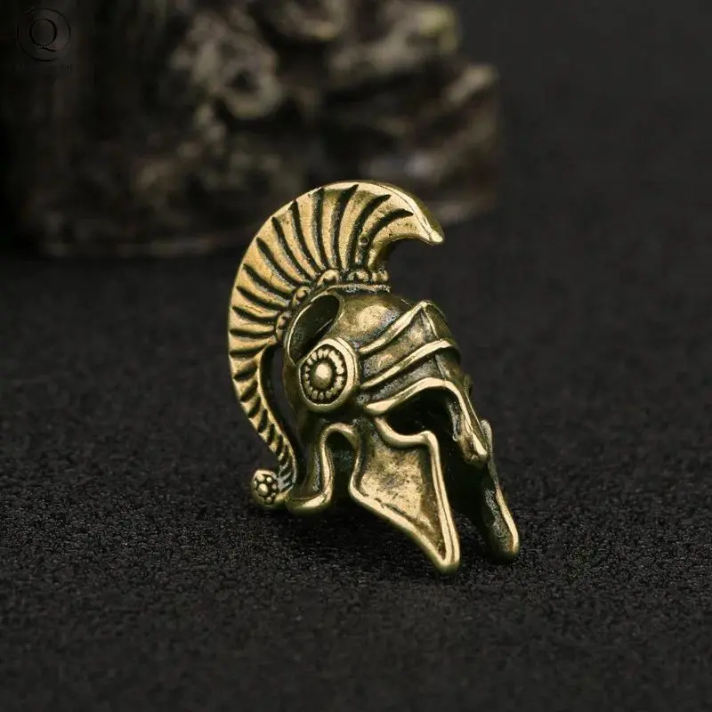 Brass Spartan Helmet Paracord Rope Beads Pendant Outdoor EDC Tool Flashlight Lanyard Hanging Jewelry DIY Bracelet Bead Accessory