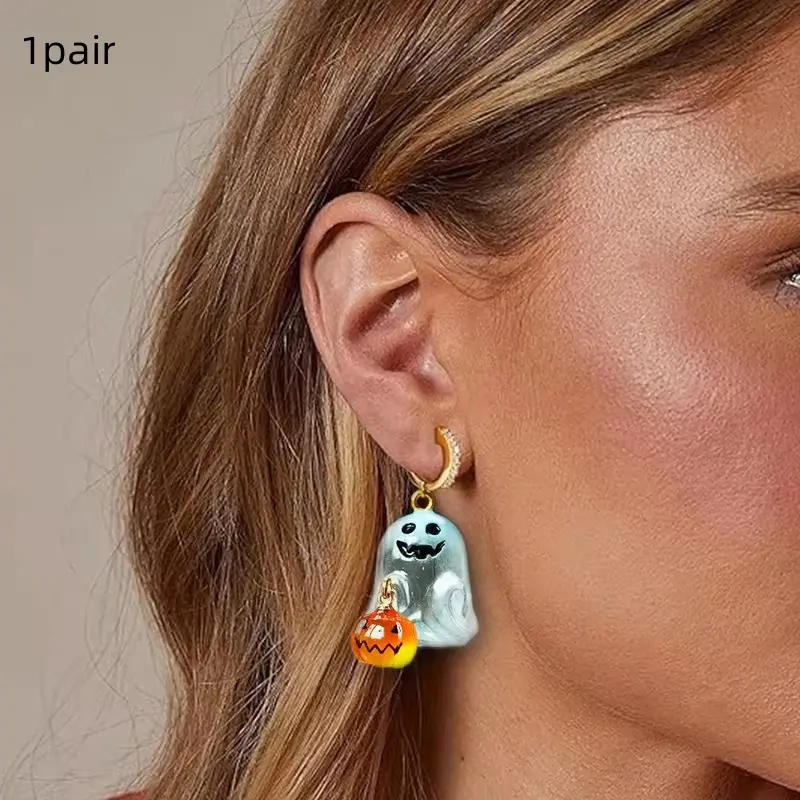 Halloween Pumpkin Hoop Earrings for Women, Cute Resin Jewelry, Perfect for Halloween Party Decor, Festive Gift Idea