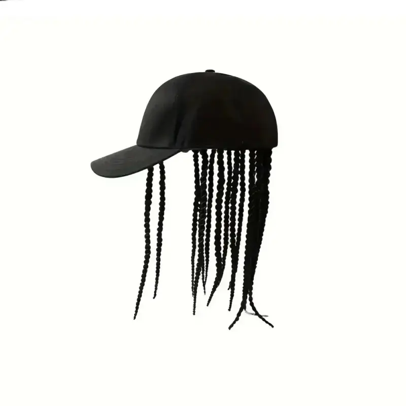 Hip-Hop Punk Dreadlock Wig Baseball Cap, Adjustable Snapback with Braided Dreads, High-Temperature Fiber Headwear, Black & Brown Urban Street Style, Trendy Statement Accessory for Motorcycle, Hip Hop Culture & Daily Fashion Looks