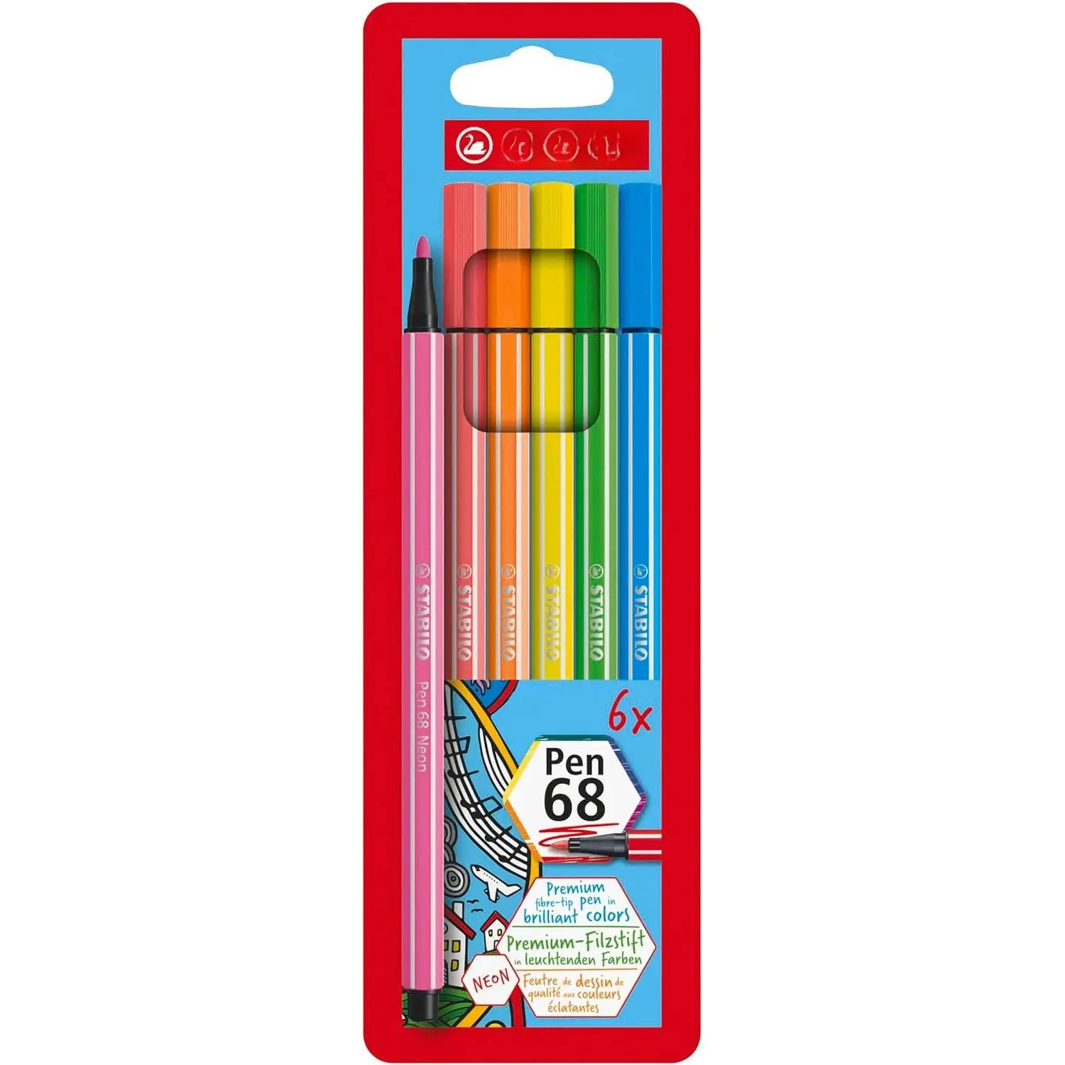 - Pen 68 -  Fibre-Tip Pen - Pack of 6 - Neon colors