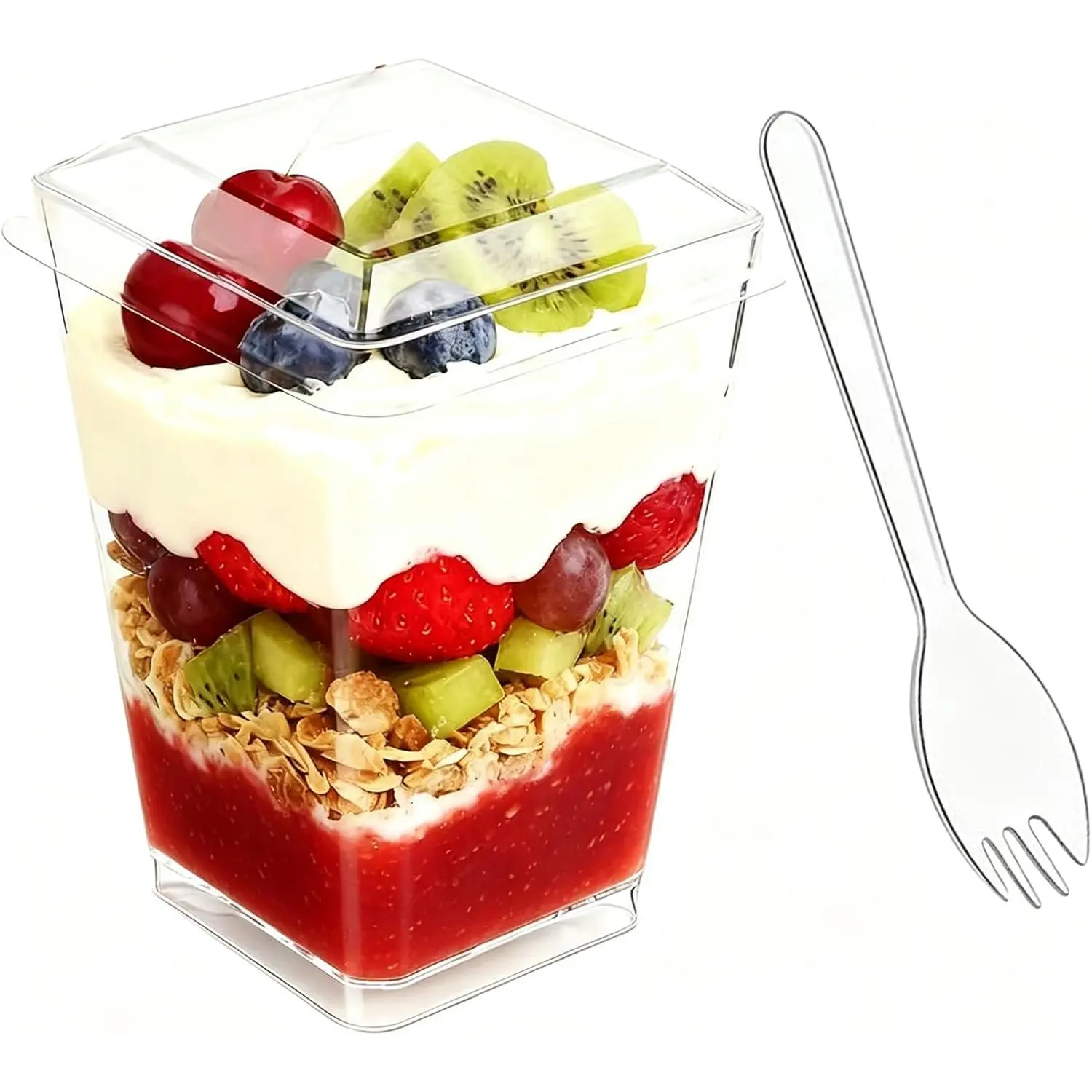 60 Pack 20 Set Clear Dessert Cups with  and Spoons, 5oz Mini Dessert Cups  Square Parfait Cup for Party Appertizer, Christmas
