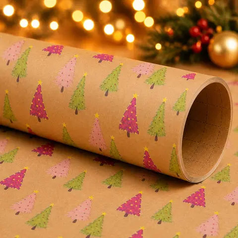 17in*9.8FT Christmas Gift Wrapping Paper, Trees, Hand-drawn Graffiti Style, Brown Wrapping Paper, Suitable for Christmas Gift Wrapping, Winter Gift Packaging, Handmade Gift Wrapping, Christmas Gifts, Party Decorations DIY Crafts, Gift for her/him