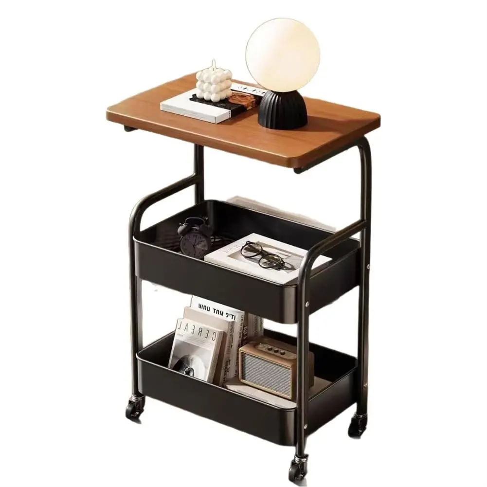 3 Tier Rolling Pantry Storage Cart with Wooden Tabletop, Metal Storage Cart on Wheels, Snack Cart for Office Living&Dining Room Bedroom