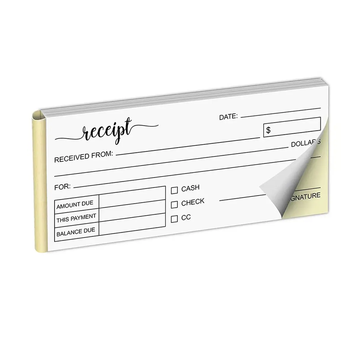50-Page Receipt Book, 2.75x6 Inches, Dual-Sided Carbonless Paper, /, Ideal for Small Businesses, Retail, Crafts, Restaurants, Home Use