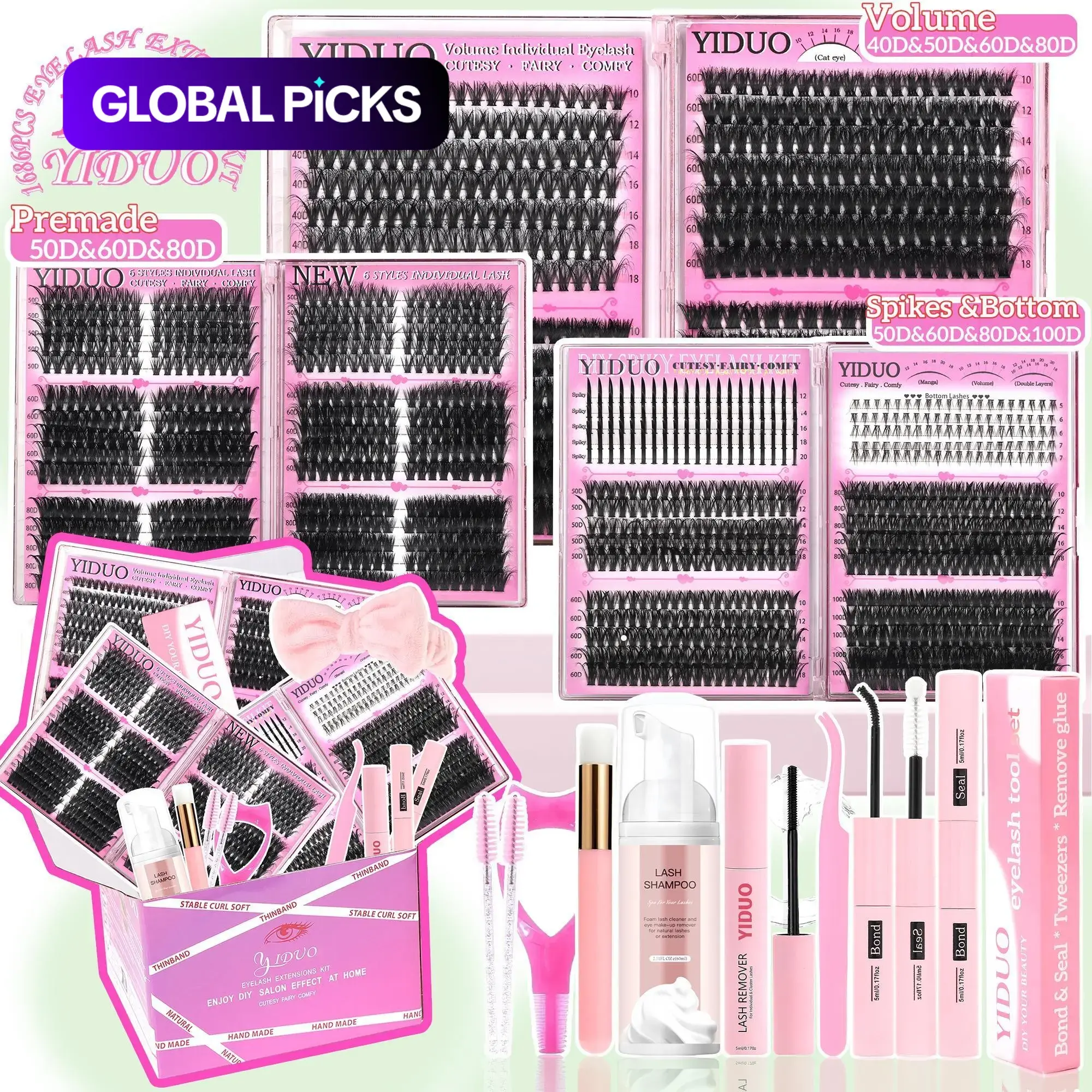 Lash Clusters Kit, Mega, ultra, Dramatic, Volume, Full, Spikes, Bottom Lashes, Voluminous False Eyelashes, WaterProof Lash with for Beginners & Pros, Easy DIY at Home, Soft Comfortable Easy Apply Natural Look for Daily Makeup #GLOBAL PICKS