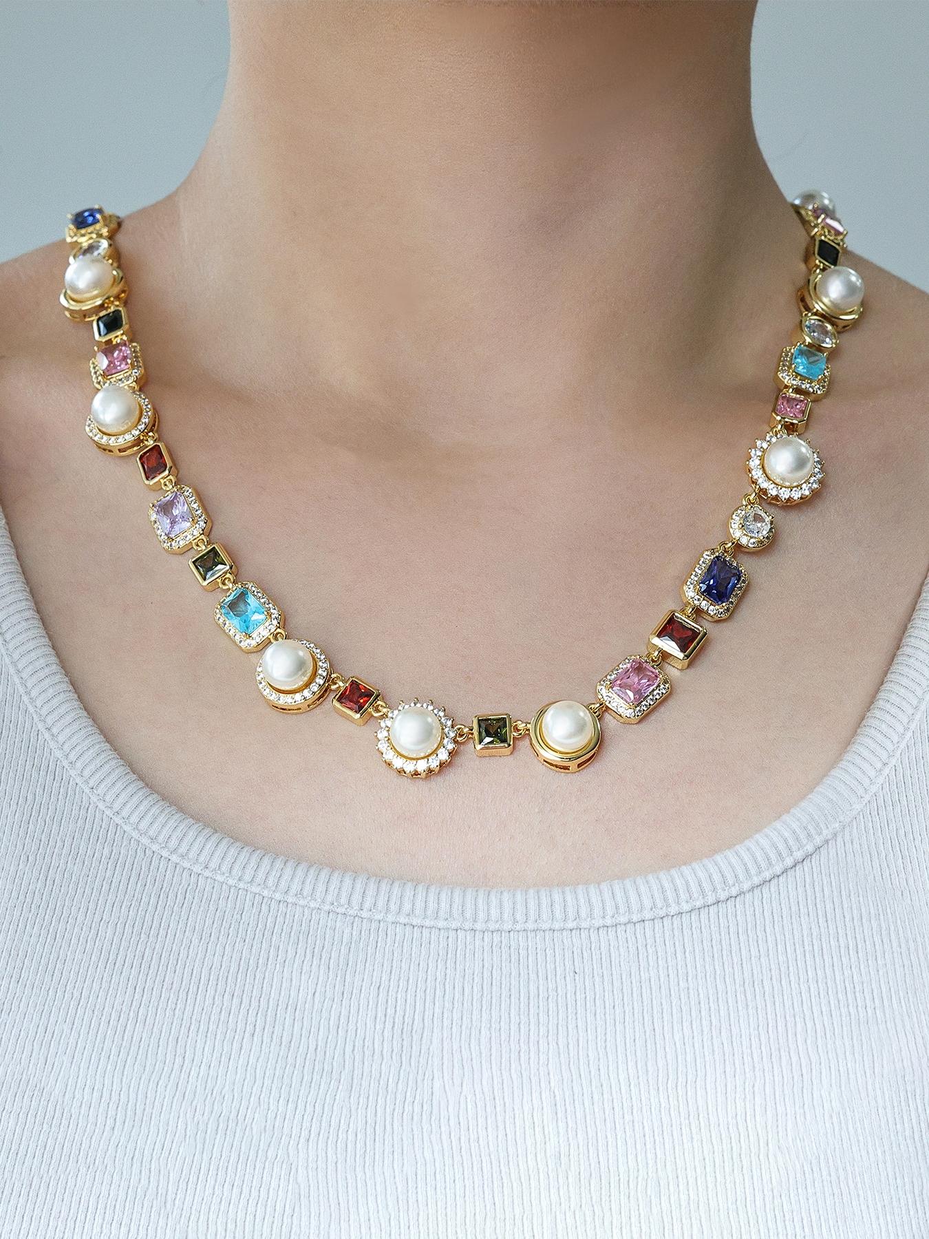 ICED CHICS Colorful hip-hop Pearl Necklace, suitable for both men and women, a dazzling jewelry accessory, the best companion for important festivals, the best choice for a partner, a gift, a present, Modern Versatile Accessories ICED CHICS Colorful hip-hop Pearl Necklace, suitable for both men and women, a dazzling jewelry accessory, the best companion for important festivals, the best choice for a partner, a gift, a present, Modern Versatile Accessories