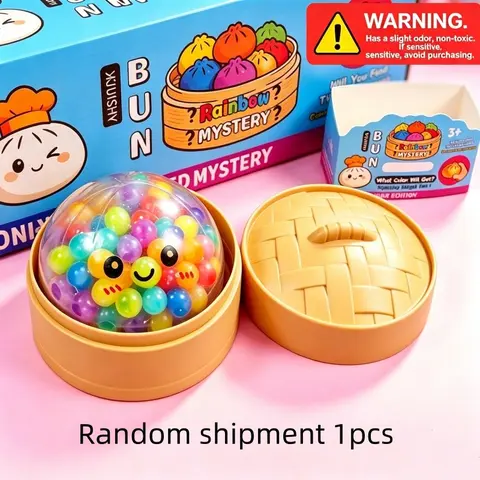 Crazy Fun Glitter Rainbow Dumpling Squishy Toy, Bead-Filled Squeeze Fidget Toy with Steamer Shaped Case, Soft Sensory Fidgeting Stress Relief for Relaxation, Squishies Fidgets