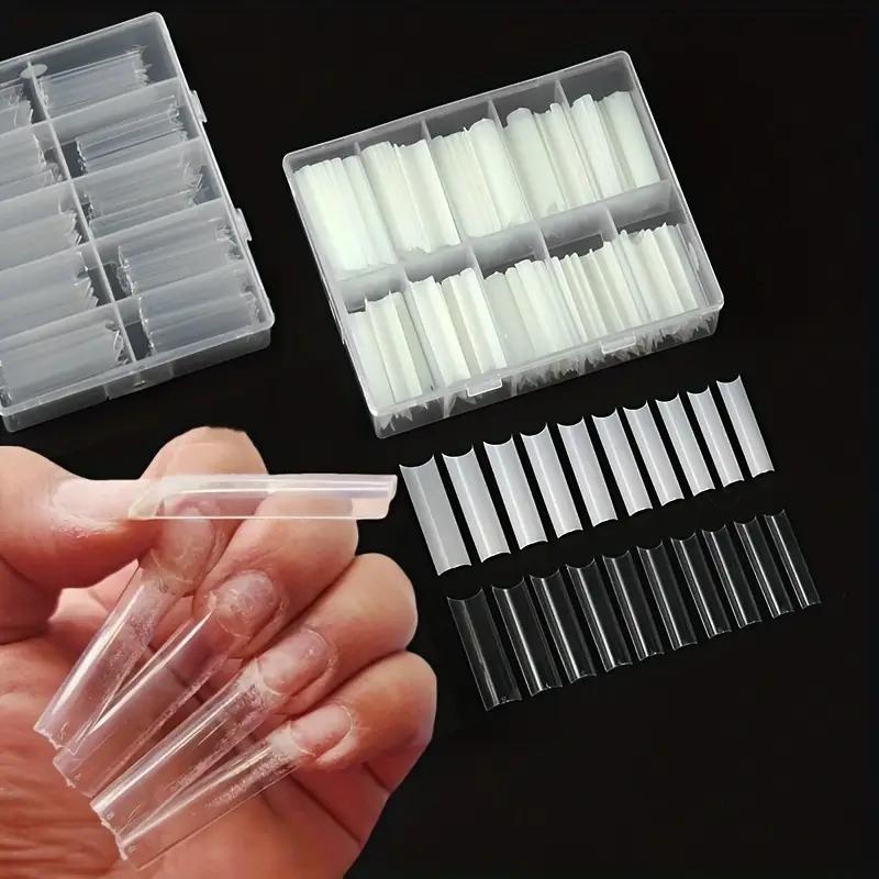 Clear Nail Tips, 240pcs/box Transparent Gloss Full Covered Acrylic Fake Nails, C Curved Square Nails, Solid Color Artificial Nails