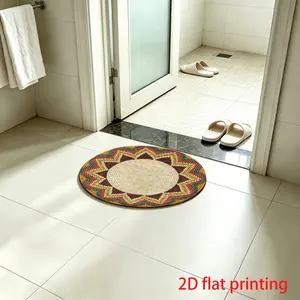 1 piece blue floral circular mat, floral print rug, Decorative mats, suitable for bedroom, living room, balcony, hotel, entrance, kitchen, bathroom and other places, all seasons