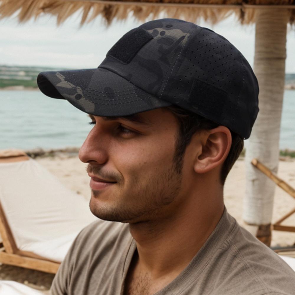 Breathable Camo Tactical Baseball Cap for Men, Lightweight Adjustable Dad Hat with Velcro Patches for Outdoor, Hiking, Hunting