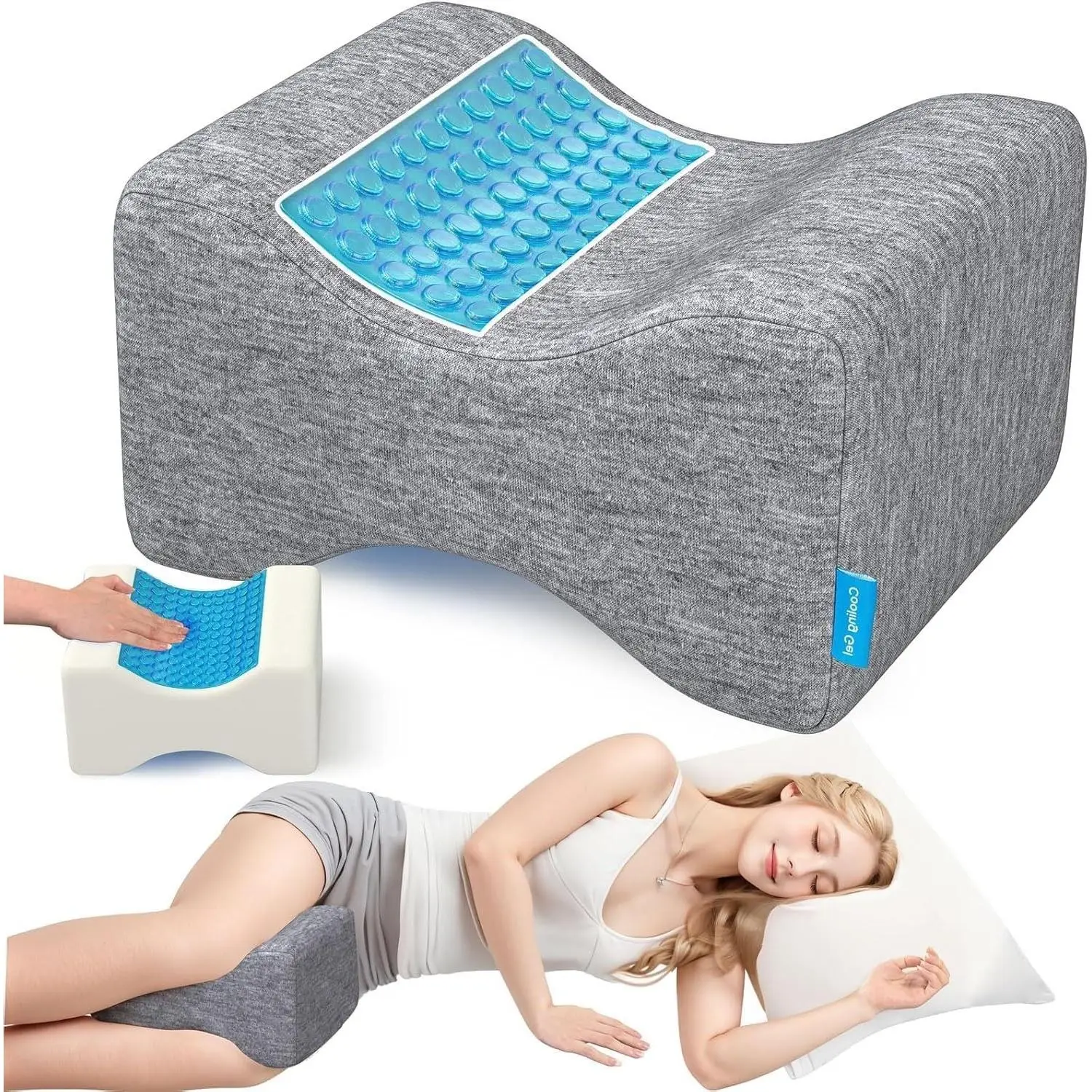 Cooling Gel Knee Pillow for Side Sleepers - Orthopedic Leg Support Cushion, Grey/LargeGift