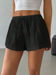 Generic Breathable Linen Blend Quick Dry Crinkle Women Shorts Elastic Drawstring High Waist Loose Wide Leg Short Pants for Daily Workout Beach Vacation Streetwear Y2K Summer Lounge Bottoms Trendy Holiday Casual Outdoor Daily Wear