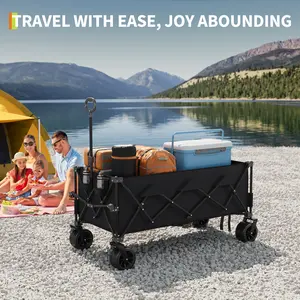 Heavy Duty Collapsible Beach Wagon All Terrain Wheels and Built in Cup Holders Extra Long Foldable Utility Cart Perfect for Sandy Areas
