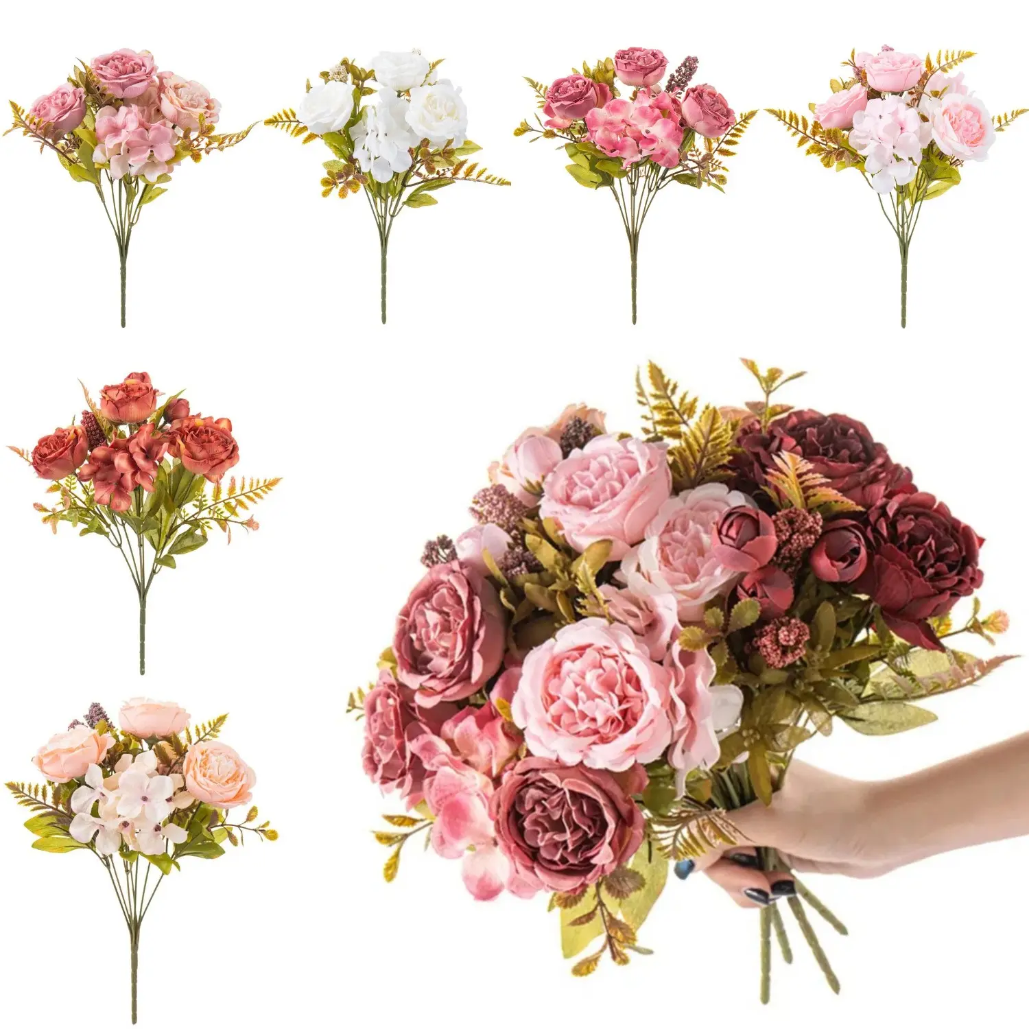 7-Head European Retro Plastic Hydrangea Artificial Flower Bouquet - Ideal For Rustic Wedding Decor, Boho-Chic Living Room Ornament, Ultra-Realistic And Long-lasting