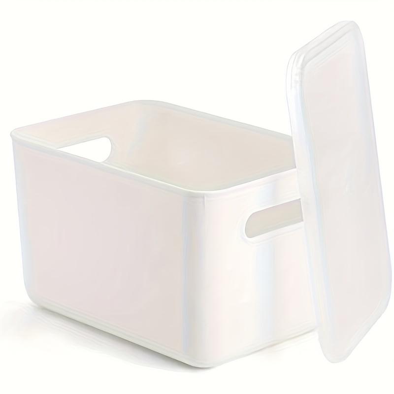 4/8-Pack Stackable Storage Bins with Lids – Durable White Plastic Organizer Baskets with Handles – Space-Saving Containers for Home, Office, Kitchen, Bathroom, Garage & Playroom