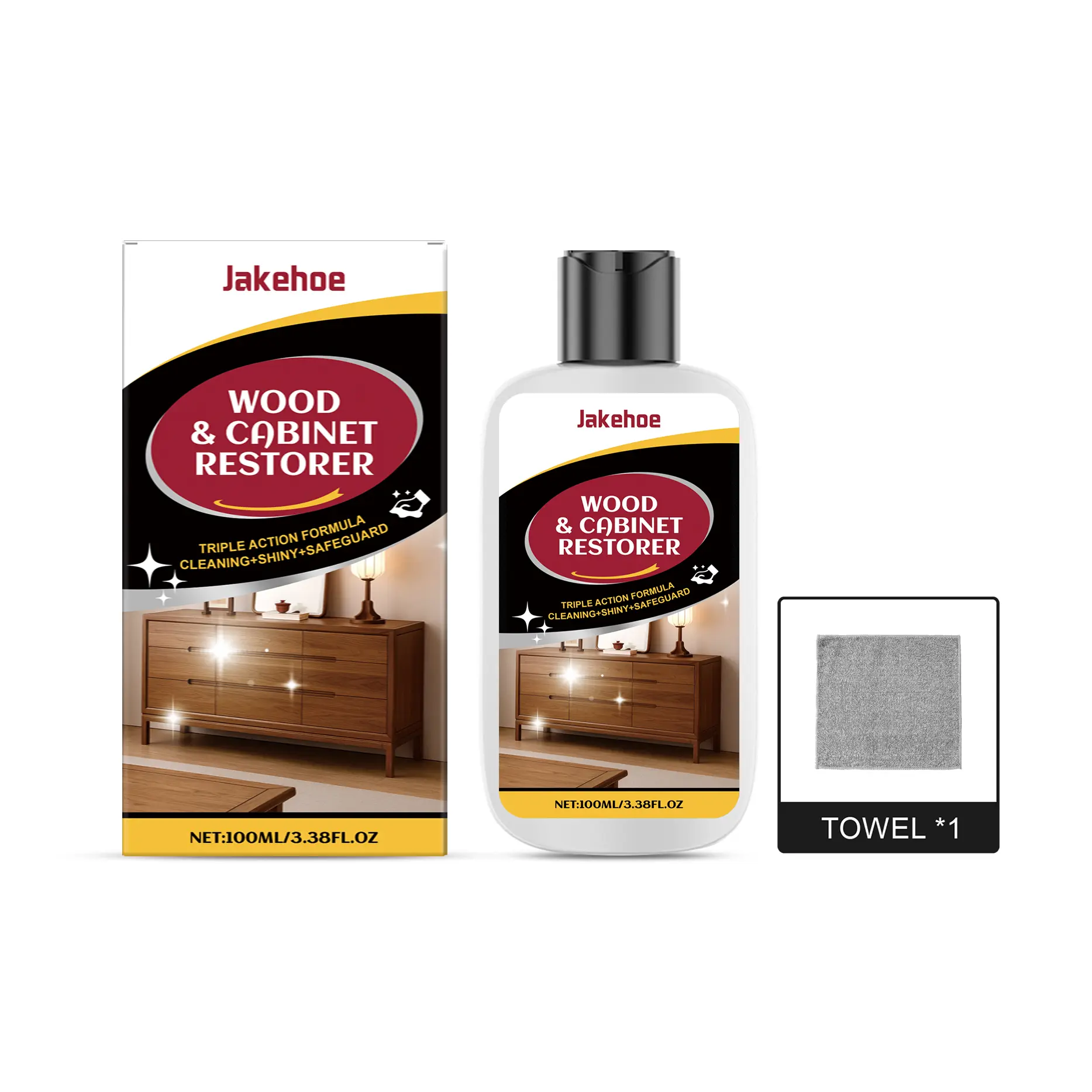 Jakehoe Wooden Furniture Scratch Repair Coating Agent Polishes - Household Wood Care Product with Silicon Compounds, Gentle Decontaminator, Easy to Clean, 3-Year Protection, Includes Towel