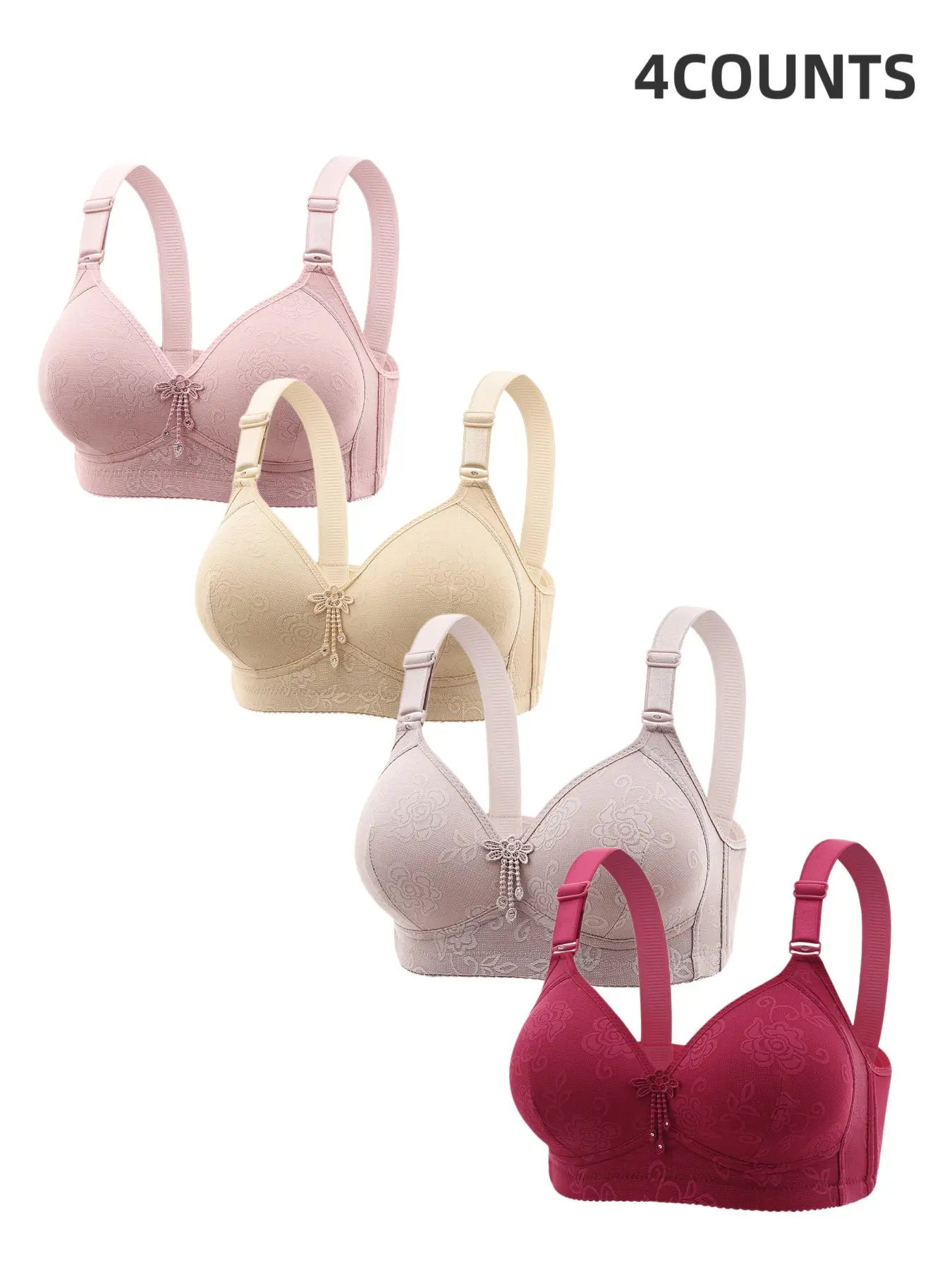 4-Pack Wireless Push-Up Bras, Seamless Comfort Fit, Breathable Soft Fabric, Full Coverage, All Seasons, Chic, Elegant Style, Daily Wear