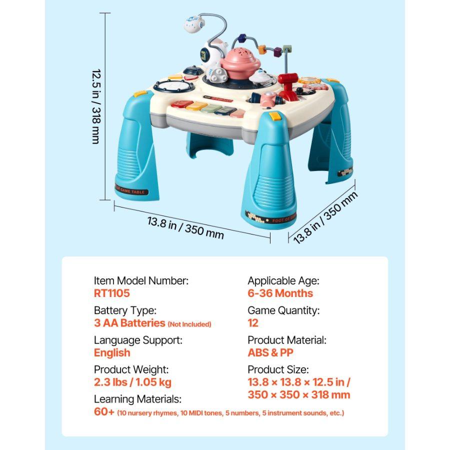 VEVOR Baby Spacecraft Musical Table Toys for 1-3 Years Old, Learning Activity Desk with Space Theme Soft-glow Star Projector 60+ Sound Sources, Toddler Learning Table for Kids 6+ Months