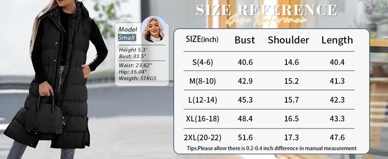PiePieBuy Women's Hooded Puffer Vest Long Quilted Sleeveless Button Down Cotton Padded Jacket  Winter Coat